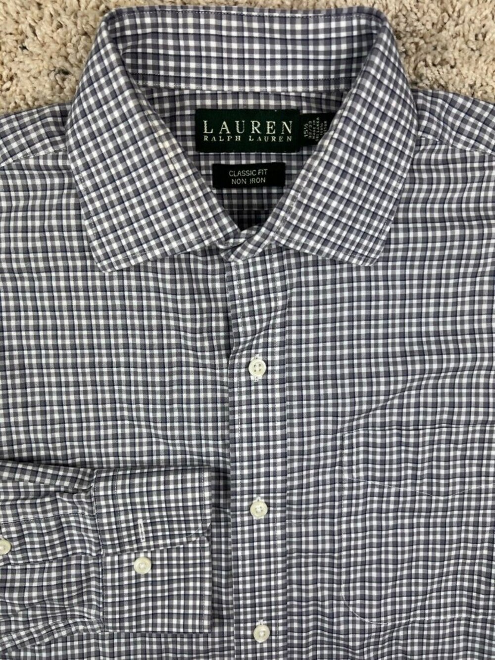Lauren Ralph Lauren Classic Fit Long Sleeve Button Up Shirt 15.5 32/33 Gray